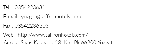 Saffron Hotel Yozgat telefon numaralar, faks, e-mail, posta adresi ve iletiim bilgileri